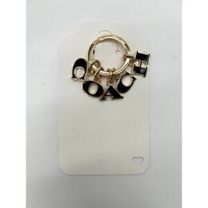 COACH Bag Charm Gold Keychain, Signature Black Letters